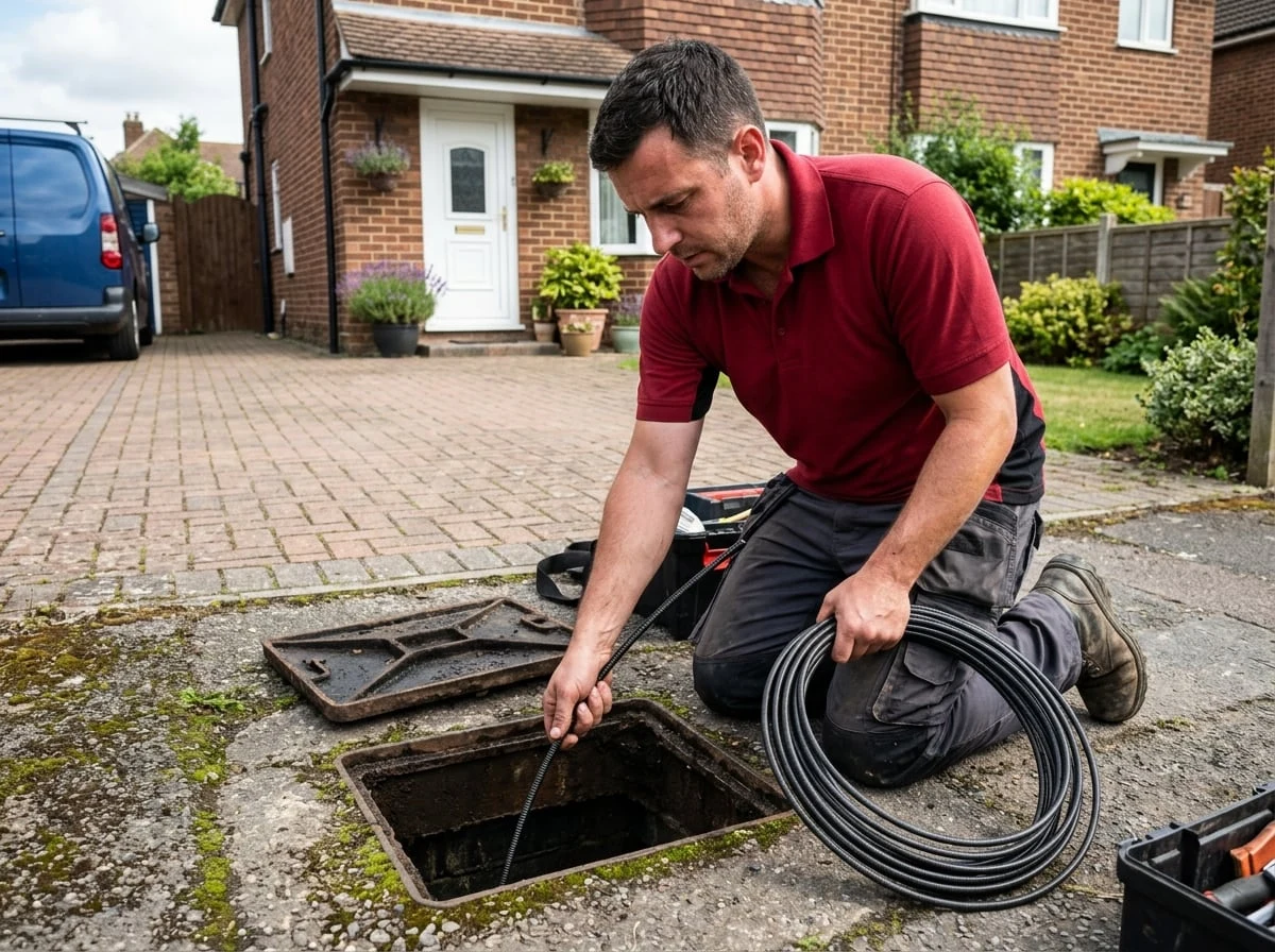 Richmond Plumbers 247 drainage engineer clearing a blocked drain in Richmond